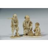 (2) 19TH C JAPANESE CARVINGS - Meiji Period Cabinet Figures or Okimono, the first of farm laborer