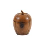 TEA CADDY - 18th c. Melon Form Tea Caddy in maple with applied stem, steel lock escutcheon and