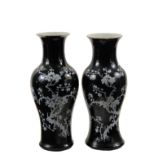 A NEAR PAIR OF CHINESE VASES - Kangxi (1662-1722) and a 19th c replacement copy of a 'pair' of black