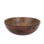 BURLWOOD BOWL - Early 19th c. American Deep Bowl in burlwood elm, having an integral knothole