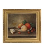 SCOTT LEIGHTON (MA/ME, 1849-1898) - 'Still Life with Fruit, Cake & Wine', oil on canvas, signed