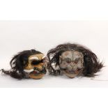 (2) INDONESIAN MASKS - Vintage Carved Balinese Hanuman Sugriva Monkey Masks, mid 20th c., in painted