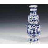 RARE FORM CHINESE PORCELAIN VASE - Eight-Sided, Two-Tiered Kangxhi Vase with typical blue and