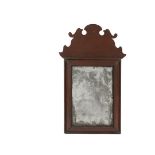 COURTING MIRROR - 18th c. Primitive Red Painted Pine Courting Mirror with applied shaped crest and