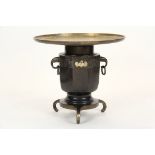 JAPANESE MIXED METAL BRAZIER - Meiji Bronze Brazier in the form of a Usubata Vase, with gold and