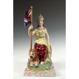 STAFFORDSHIRE FIGURE - English Porcelain Allegorical Figure of Brittania Enthroned, circa 1820, with