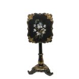 ENGLISH PAPIER MACHE STAND - Tilt-Top Stand, circa 1820-40, in black lacquer with mother-of-pearl,