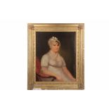 AMERICAN SCHOOL ARTIST - Circa 1830 Portrait of a Woman in Summer Dress with Cap, oil on canvas,