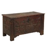 EARLY ENGLISH CHEST - William and Mary Oak Coffer, circa 1680, having a molded edge lid with