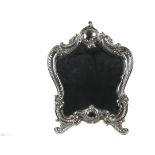 STERLING SILVER FRAMED MIRROR - French Baroque Repoussed Sterling Vanity Mirror with wooden back