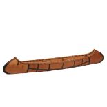 NATIVE MADE BIRCHBARK CANOE MODEL - Ojibwe Style, mid 20th c., long nose, cedar and ash frame,