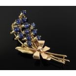 BROOCH - Vintage 18K Yellow Gold & Sapphire Bead-Set Floral Spray Form Brooch by Buccellati . 1 1/