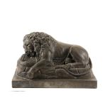 CAST STONE SCULPTURE - 19th c Model of the "Lion of Lucerne", designed by Bertel Thorvaldsen (1770-