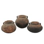 (3) PRE-COLUMBIAN POTS - South American, probably Ecuador or Peru, Pit Fired Terra Cotta Ovoid