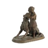 MAURICE LE BLANC (19th c. France) - A Boy and His Dog, cast bronze, signed on underside, 9" x 9 1/2"