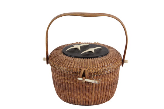 REYES NANTUCKET BASKET - Period Nantucket Lightship Basket Pocketbook, with swing handle and a lid
