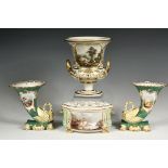 (4 PCS) EARLY DERBY PORCELAIN - Including: Circa 1810 Duesbury Large Grecian Urn with painted