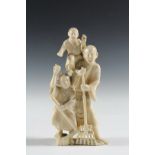 19TH C JAPANESE CARVING - Meiji Period Cabinet Figure or Okimono, of a farmer with his two sons, the