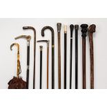 COLLECTION OF (12) CANES, WALKING STICKS, & ETC - All 19th c., including: Green Alligator and