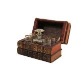 BOOK TANTALUS - Liquor Cordial Decanter and Four Glasses concealed within four vintage French