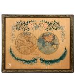 19TH C. SCHOOL GIRL MAP - "A Map of the World" by Hannah Comstock, Danbury (Connecticut), Sept 1815,