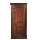 COLONIAL CORNER CUPBOARD - Red Stained Pine Architectural Corner Cupboard, with flat molded top,