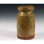 REDWARE OYSTER JAR - Rare Early 19th c. Atlantic Mid-Coast Pottery Oyster Jar in fabulous pear green