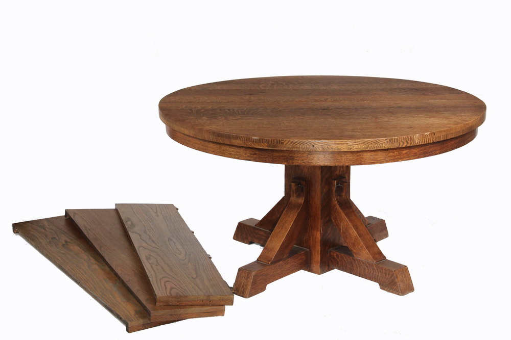 Arts Crafts Dining Table Round Oak, Round Oak Pedestal Table With Leaf