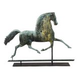 WEATHERVANE - Black Hawk Running Stallion, full body copper weathervane, in remnants of ochre paint,