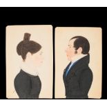 SAMUEL BRADBURN BANTON (ME, 1795-1864) - Profile Bust Portraits of a Couple, pencil and watercolor