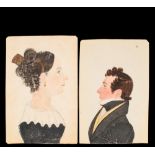 SAMUEL BRADBURN BANTON (ME, 1795-1864) - Profile Bust Portraits of a Couple, pencil and watercolor