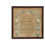 FRAMED SAMPLER - "Advice to Young Ladies", signed Sarah Farnsworth, Washington (Maine), silk on