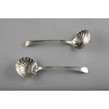 Pair Georgian silver ladles, scallop shell shaped bowls, Silversmith TE, possibly Thomas Evans,