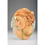 Beswick ceramic wall plaque moulded as a young maiden, factory stamp to rear, incised No. 436