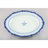 18th Century crested meat dish, in underglazed blue, family crest with motto ‘I Make Sure’ and