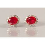 Pair of Ladies Ruby and Diamond Cluster Earrings