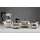 Late Victorian silver four piece tea service, graduated edge raised on spherical bun feet, assay