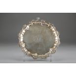 Early George III silver card tray, piecrust edge with scroll work and scallop rim raised on three