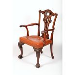 A very fine quality set of eight Chippendale Style mahogany dining chairs, including two arm chairs,