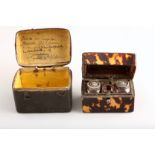 George III ladies tortoiseshell writing box, fitted interior, glass ink wells, replacement white