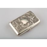 Chinese silver cigarette case, decorated with embossed three toed dragons with vacant cartouche