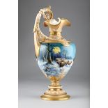 A fine Royal Worcester ewer by Harry Davis, dated 1905, in Renaissance style, the intricate scrolled