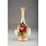 Royal Worcester vase, bottle shaped form, hand painted with roses signed R Martin F104, date coded