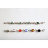 Scottish Silver bracelet set with assorted polished stones, banded agates, Tiger Eye etc., approx.