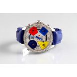 Gents Jacob & Co., five time zone stainless steel wrist watch, brilliant cut diamond set bezel, 52mm