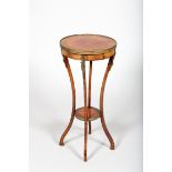 French style kingwood and rosewood plant stand, circular top with a fitted drawer, raised on four