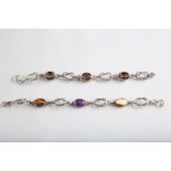 Scottish Silver bracelet set with three Cairngorm stones approx. 18cm long and another similar set