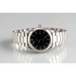 Gents boxed Omega Seamaster, stainless steel case and bracelet strap, black circular dial with