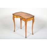 French style kingwood side table, fitted with twin drawers on a slender cabriole legs with ormolu