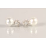 Pair Ladies Diamond Cluster Earrings with South Sea Pearls